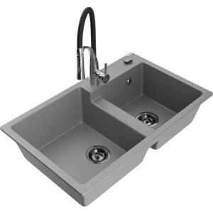 MEXEN/S - Tomas granitový drez 2-bowl vrátane batérie Aster, šedá 6516-71-73450-07-B vyobraziť
