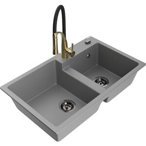 MEXEN/S - Tomas granitový drez 2-bowl vrátane batérie Aster, šedá 6516-71-73450-57-B vyobraziť