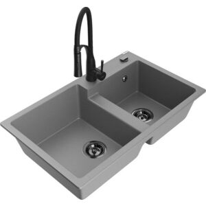 MEXEN/S - Tomas granitový drez 2-bowl vrátane batérie Aster, šedá 6516-71-73450-70-B vyobraziť