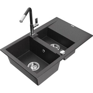 MEXEN/S - Gaspar granitový drez 1.5 s odkvapkávačom vrátane batérie Flora, čierna kropenatá 6507-76-670401-07 vyobraziť