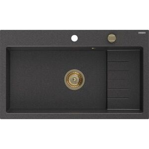 MEXEN/S - Omar granitový drez 800 x 480 mm, čierna kropenatá, zlatý sifón 6520801005-76-G vyobraziť