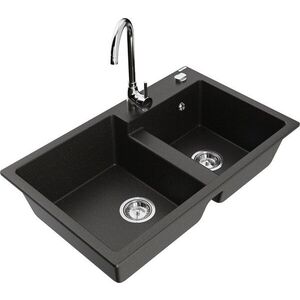 MEXEN/S - Tomas granitový drez 2-bowl vrátane batérie Telma, čierna/zlatá metalik 6516-75-670200-00 vyobraziť