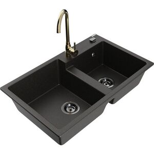 MEXEN/S - Tomas granitový drez 2-bowl vrátane batérie Telma, čierna/zlatá metalik 6516-75-670200-50-B vyobraziť