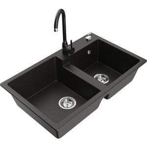 MEXEN/S - Tomas granitový drez 2-bowl vrátane batérie Telma, čierna/zlatá metalik 6516-75-670200-70 vyobraziť