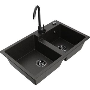 MEXEN/S - Tomas granitový drez 2-bowl vrátane batérie Telma, čierna/zlatá metalik 6516-75-670200-70-B vyobraziť