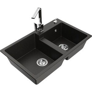 MEXEN/S - Tomas granitový drez 2-bowl vrátane batérie Rita, čierna/zlatá metalik 6516-75-670300-00 vyobraziť