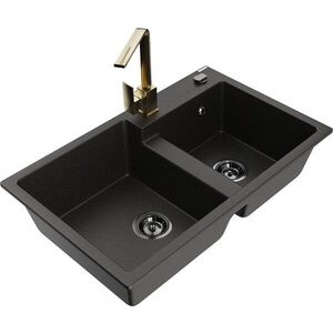 MEXEN/S - Tomas granitový drez 2-bowl vrátane batérie Rita, čierna/zlatá metalik 6516-75-670300-50-B vyobraziť