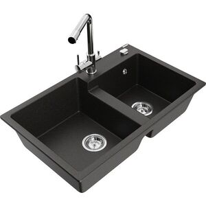 MEXEN/S - Tomas granitový drez 2-bowl vrátane batérie Duero, čierna/zlatá metalik 6516-75-671600-00 vyobraziť