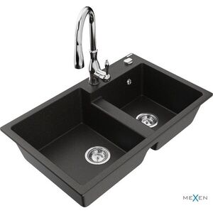 MEXEN/S - Tomas granitový drez 2-bowl vrátane batérie Savita, čierna/zlatá metalik 6516-75-672601-00 vyobraziť