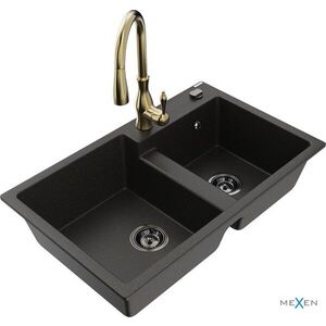 MEXEN/S - Tomas granitový drez 2-bowl vrátane batérie Savita, čierna/zlatá metalik 6516-75-672601-50-B vyobraziť
