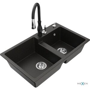 MEXEN/S - Tomas granitový drez 2-bowl vrátane batérie Savita, čierna/zlatá metalik 6516-75-672601-70 vyobraziť