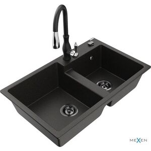 MEXEN/S - Tomas granitový drez 2-bowl vrátane batérie Savita, čierna/zlatá metalik 6516-75-672601-70-B vyobraziť