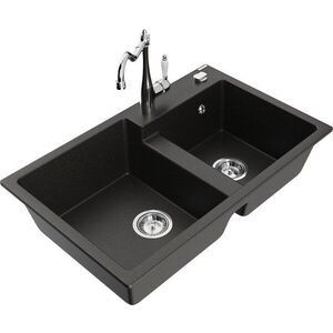 MEXEN/S - Tomas granitový drez 2-bowl vrátane batérie Carla, čierna/zlatá metalik 6516-75-670700-00 vyobraziť