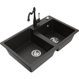 MEXEN/S - Tomas granitový drez 2-bowl vrátane batérie Carla, čierna/zlatá metalik 6516-75-670700-70 vyobraziť