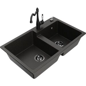 MEXEN/S - Tomas granitový drez 2-bowl vrátane batérie Carla, čierna/zlatá metalik 6516-75-670700-70-B vyobraziť