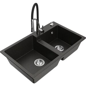 MEXEN/S - Tomas granitový drez 2-bowl vrátane batérie Aster, čierna/zlatá metalik 6516-75-73450-07 vyobraziť