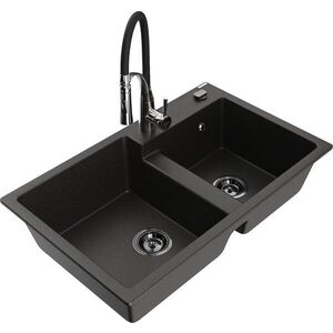 MEXEN/S - Tomas granitový drez 2-bowl vrátane batérie Aster, čierna/zlatá metalik 6516-75-73450-07-B vyobraziť