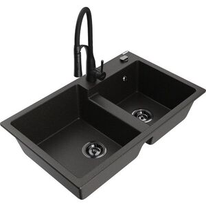 MEXEN/S - Tomas granitový drez 2-bowl vrátane batérie Aster, čierna/zlatá metalik 6516-75-73450-70-B vyobraziť