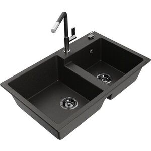 MEXEN/S - Tomas granitový drez 2-bowl vrátane batérie Flora, čierna/zlatá metalik 6516-75-670401-07-B vyobraziť