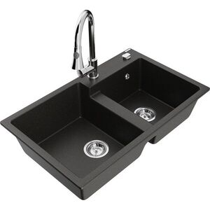 MEXEN/S - Tomas granitový drez 2-bowl vrátane batérie Elia, čierna/zlatá metalik 6516-75-670101-00 vyobraziť