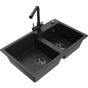 MEXEN/S - Tomas granitový drez 2-bowl vrátane batérie Duero, čierna/zlatá metalik 6516-75-671600-70-B vyobraziť
