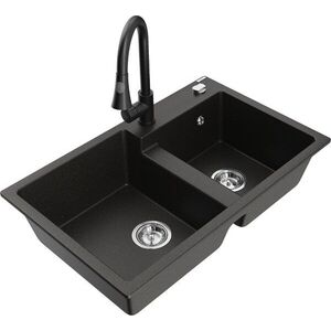 MEXEN/S - Tomas granitový drez 2-bowl vrátane batérie Elia, čierna/zlatá metalik 6516-75-670101-70 vyobraziť