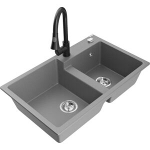MEXEN/S - Tomas granitový drez 2-bowl vrátane batérie Elia, šedá 6516-71-670101-70 vyobraziť
