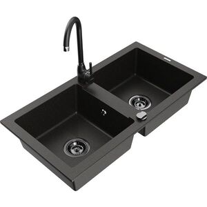 MEXEN/S - Mario granitový drez 2-bowl vrátane batérie Telma, čierna/zlatá 6504-75-670200-70-B vyobraziť