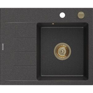 MEXEN/S - Ben granitový drez 1 s odkvapkávačom pravý 600 x 500 mm, čierna kropenatá, sifón zlatá 6523605000-76-G vyobraziť
