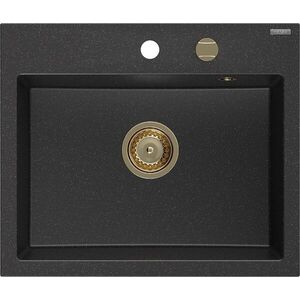 MEXEN/S - Oscar granitový drez 580 x 490 mm, čierna/strieborná metalík, zlatý sifón 6519581000-73-G vyobraziť