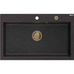 MEXEN/S - Elix granitový drez 1-miska 800 x 500 mm, čierna/strieborná metalík, sifón zlatá 6527801005-73-G vyobraziť