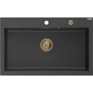 MEXEN/S - Elix granitový drez 1-miska 800 x 500 mm, čierna kropenatá, sifón zlatá 6527801005-76-G vyobraziť