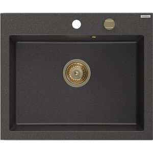MEXEN/S - Elix granitový drez 1-miska 600 x 500 mm, čierna kropenatá, sifón zlatá 6525601005-76-G vyobraziť