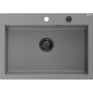 MEXEN/S - Elix granitový drez 1-miska 700 x 500 mm, sivý, sifón čierna 6526701005-71-B vyobraziť