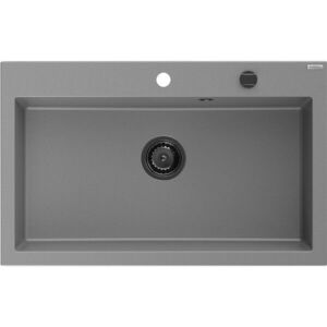 MEXEN/S - Elix granitový drez 1-miska 800 x 500 mm, sivý, sifón čierna 6527801005-71-B vyobraziť