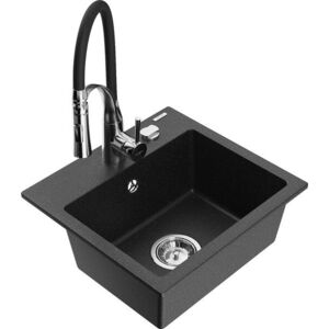 MEXEN/S - Milo granitový drez 1-miska vrátane batérie Aster, čierna/strieborná metalík 6505-73-73450-07 vyobraziť