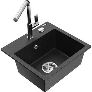 MEXEN/S - Milo granitový drez 1-miska vrátane batérie Flora, čierna/strieborná metalík 6505-73-670401-00 vyobraziť