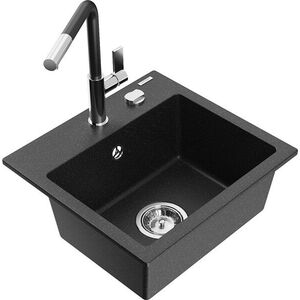 MEXEN/S - Milo granitový drez 1-miska vrátane batérie Flora, čierna/strieborná metalík 6505-73-670401-07 vyobraziť
