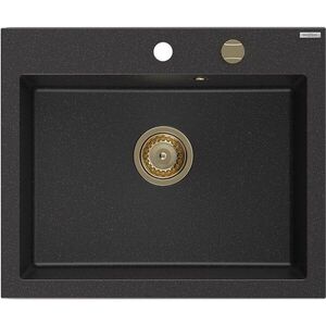 MEXEN/S - Elix granitový drez 1-miska 600 x 500 mm, čierna/strieborná metalík, sifón zlatá 6525601005-73-G vyobraziť