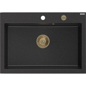 MEXEN/S - Elix granitový drez 1-miska 700 x 500 mm, čierna/strieborná metalík, sifón zlatá 6526701005-73-G vyobraziť