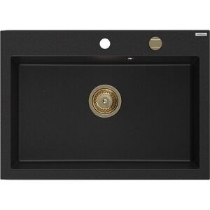 MEXEN/S - Elix granitový drez 1-miska 700 x 500 mm, čierna, sifón zlatá 6526701005-77-G vyobraziť
