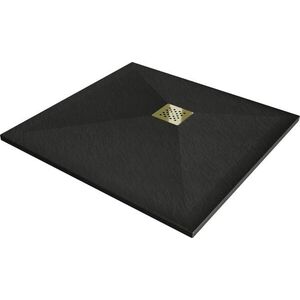 MEXEN/S - Stone+ štvorcová sprchová vanička 90 x 90, čierna, mriežka zlatá 44709090-G vyobraziť