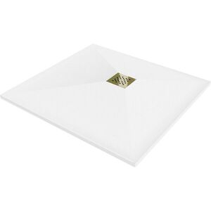 MEXEN/S - Stone+ štvorcová sprchová vanička 70 x 70, biela, mriežka zlatá 44107070-G vyobraziť