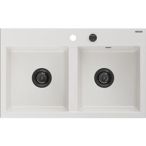 MEXEN/S - Hektor granitový drez 2-bowl 800 x 480 mm, biela, čierny sifón 6521802000-20-B vyobraziť