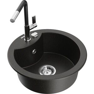 MEXEN/S - Diego granitový drez 1-miska vrátane batérie Flora, čierna/zlatá metalik 6512-75-670401-07 vyobraziť