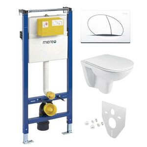Mereo WC set - Rimless WC oblé, modul pre sadrokartón, biele oválne tlačidlo MM02NSETRS110 vyobraziť