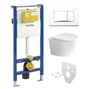 Mereo WC set - Rimless WC oblé, modul pre sadrokartón, biele hranaté tlačidlo MM02NSETRS220 vyobraziť