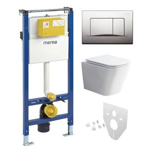 Mereo WC set - Rimless WC hranaté, modul pre sadrokartón, chróm hranaté tlačidlo matné MM02NSETRS321 vyobraziť