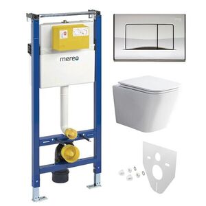 Mereo WC set - Rimless WC hranaté, modul pre sadrokartón, chróm hranaté tlačidlo lesklé MM02NSETRS322 vyobraziť