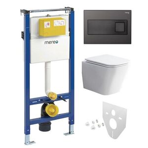 Mereo WC set - Rimless WC hranaté, modul pre sadrokartón, čierne hranaté tlačidlo MM02NSETRS331 vyobraziť